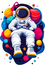 Astronaut in space with planets and stars