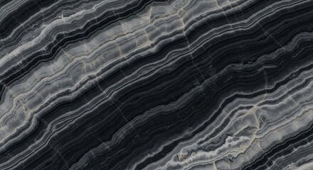 Artistic natural pattern of flowing black, white, and grey marble.
