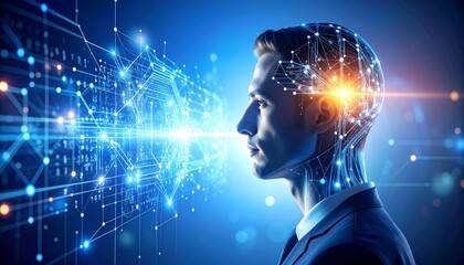 man profile with glowing data stream