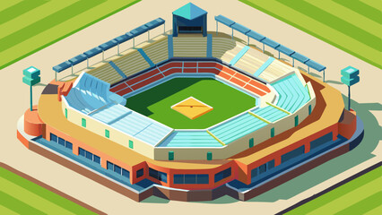 Anticipation fills the air in a stylized isometric baseball stadium ready for a home run with bright