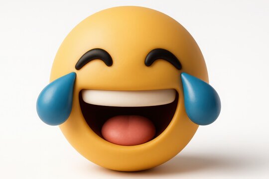3d render of a yellow face emoji with tears laughing expressing joy and emotion against a white background - Powered by Adobe