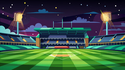 An exciting baseball stadium scene under starry night sky anticipation in the air under the bright