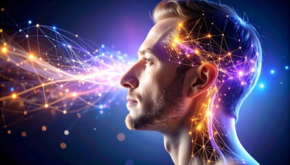 man profile with glowing data stream