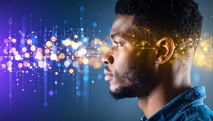 man profile with glowing data stream