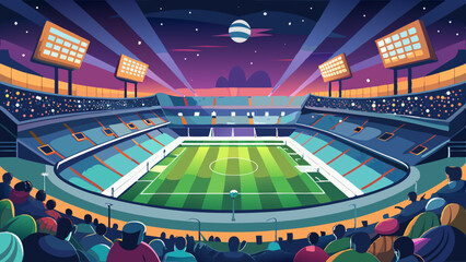 The roaring stadium awaits under the twilight sky bathed in glowing lights echoing cheers in vibrant ©  Mix Stock Ai catego