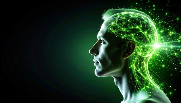 man profile with glowing data stream - Powered by Adobe