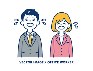 大きな口をあけて泣く、ビジネスマンのシンプルなベクターイラスト素材＿男女セット