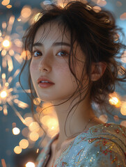 着物を着た女性	
