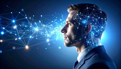 man profile with glowing data stream