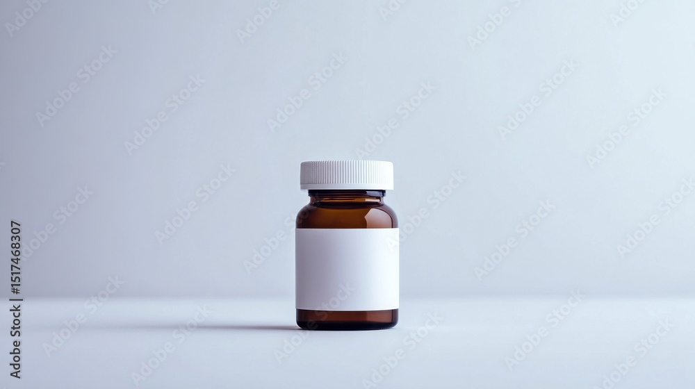 Poster Small amber bottle with white lid and label in studio setting