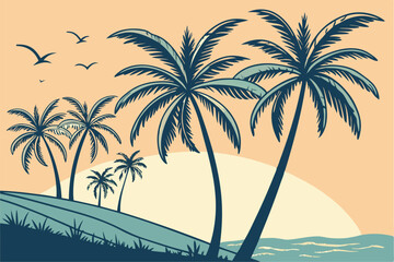 Silhouetted Serenity: Palm Trees in Vector Art