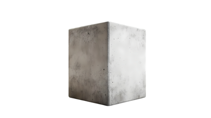 A close up shot of a concrete cube with rough texture  isolated on transparent background