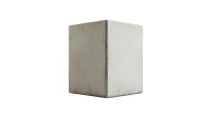 Close up of a concrete cube with rough edges  in a setting isolated on transparent background