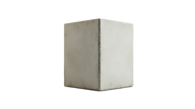 Close up of a concrete cube with rough edges  in a setting isolated on transparent background