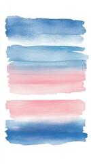 Calm abstract art with pink and blue paint strokes on white background