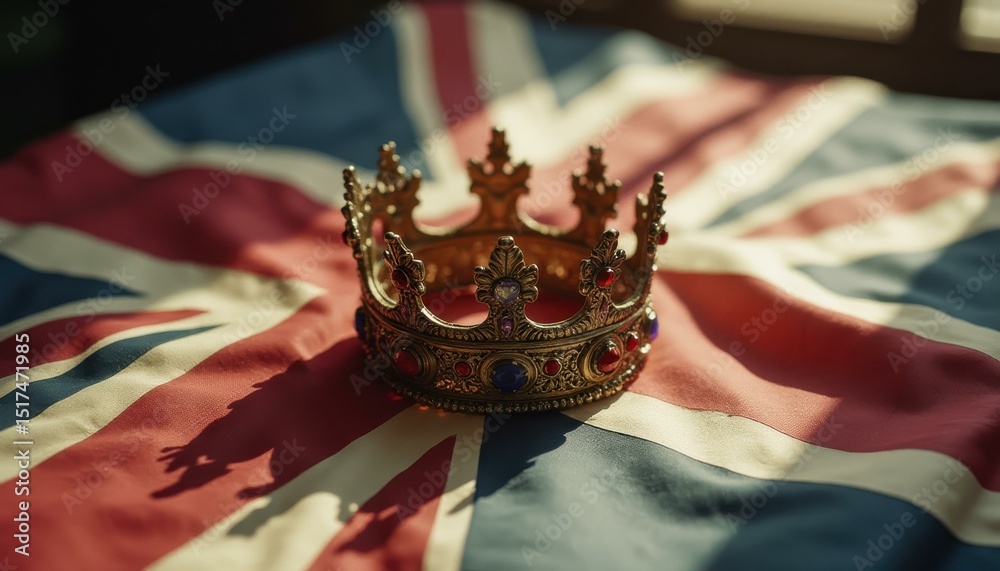 Aufkleber regal crown resting on flag near window in daytime setting