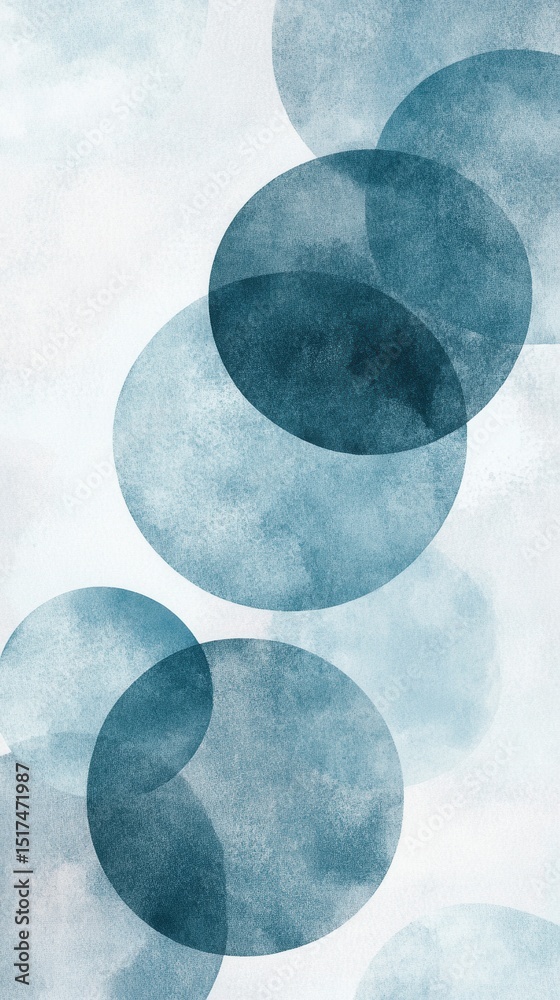 Poster abstract watercolor painting of overlapping circles in serene tones