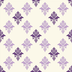 Wallpaper, seamless design of damas, light cream base with dark purple and light purple color, calm feeling, seamless style.