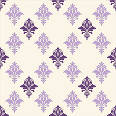 Wallpaper, seamless design of damas, light cream base with dark purple and light purple color, calm feeling, seamless style.