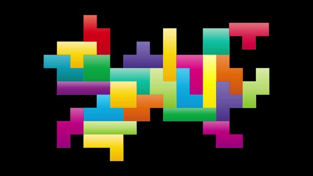 Pixelated abstract shape made of colorful blocks flying through the vastness of space, with transparent background.