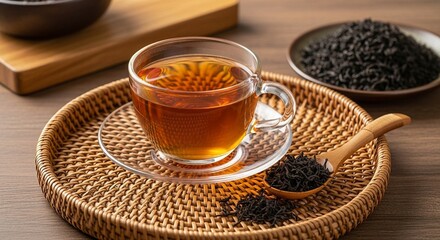 High-quality loose-leaf black tea presented elegantly for a soothing experience.
