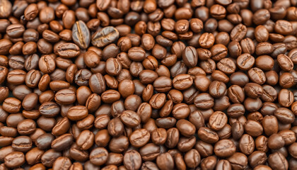 Fototapeta premium Close-up view of scattered roasted coffee beans