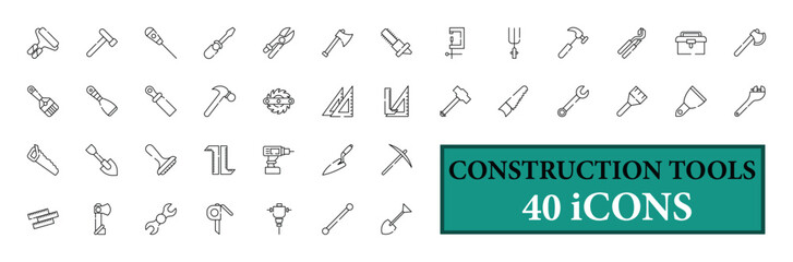CONSTRUCTION TOOLS icon collection, with editable stroke. CONSTRUCTION TOOLS thin line icon set. Vector illustration.