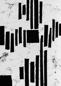 A monochrome collage in black and white.