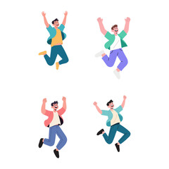 happy men jumping for joy, expressing excitement.