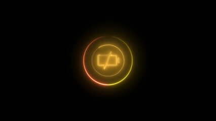 Neon Low Battery Icon Glowing on Black Background Indicating Power Loss and Device Shutdown vibrant