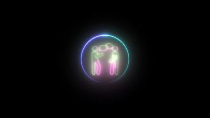 Neon Illustration of Two People Talking Inside a Glowing Circle on a Black Background This