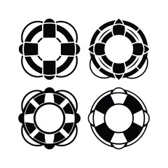 Life Buoy Icon Set Black Lifesaver Ring Silhouette Vector Symbols for Safety and Rescue Design