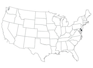 Fototapeta premium Map of delaware State in United States country on white background. Single State map highlighted by black colour on United States of America map. UNITED STATES, US
