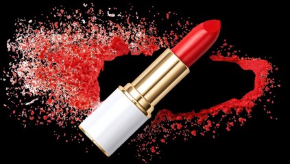 Red lipstick surrounded by red splashes