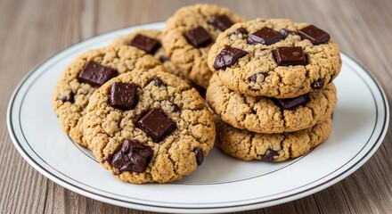 Freshly baked gourmet chocolate chip cookies featuring rich, melted chunks.

