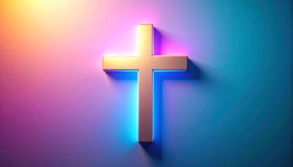 Fototapeta premium Glowing cross with vibrant gradient background for religious themes