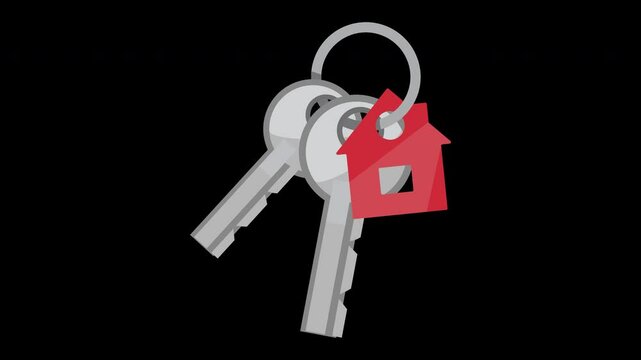 Animated Keys with House Keychain Illustration on a Transparent Background, Real Estate Concept