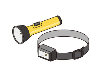 ヘッドライトと懐中電灯のイラスト © ニイツ
