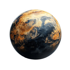 A swirling cosmic sphere with dark and light brown hues a celestial body in space