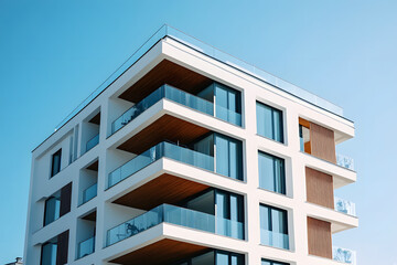 Low-Angle View of Modern Multi-Story Apartment Building with Glass Balconies