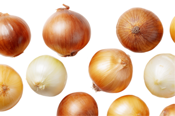 Overhead View of Assorted Onions on Transparent Background, PNG