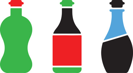 Colorful Soda Bottle Icon Vector Set – Modern Beverage Label Illustration for Merch Design.