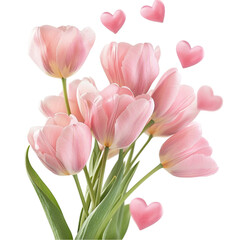 Fototapeta premium Pink tulips and hearts a lovely floral arrangement
