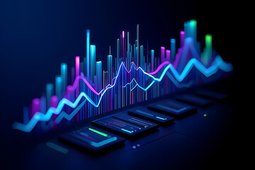 Abstract neon stock market data visualization