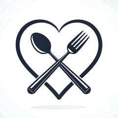 Spoon and Fork Crossed Inside Heart Shape Symbolizing Love for Food and Dining Experiences in Restaurants and at Home