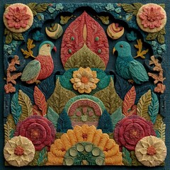 Colorful patterned relief for Ramadan Kareem greeting card