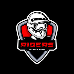 rider biker helmet motorcycle shield logo illustration
