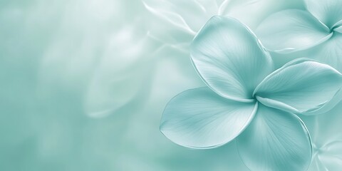Soft teal plumeria flower close up background