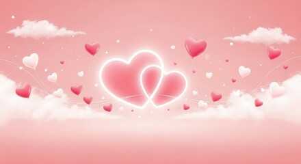 A whimsical design featuring pink hearts and clouds, symbolizing love and affection.