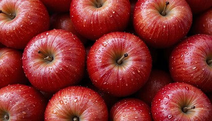 red apples background. Red apples with water drops. 